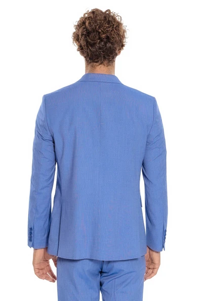 Desenli İki Parça Açık Mavi Erkek Takım Elbise - Wessi - Resim 5