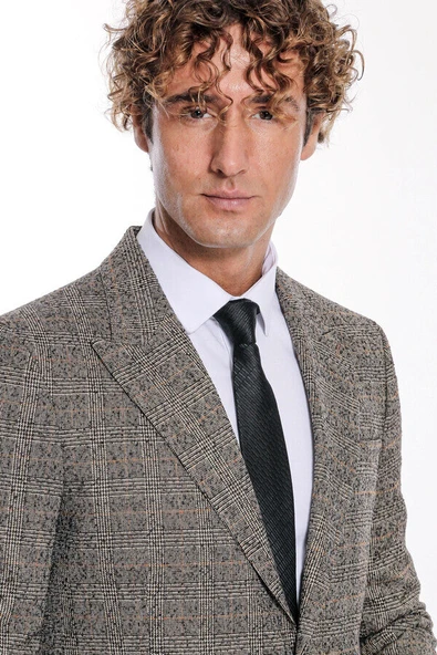 Ekose Desen Slim Fit Siyah Erkek Ceket - Wessi - Resim 2