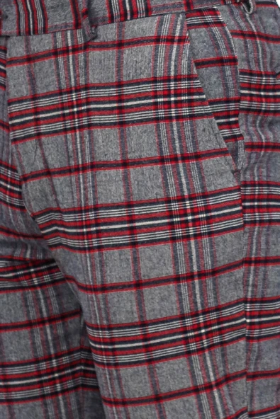 Ekose Desenli Slim Fit Koyu Mavi Erkek Pantolon - Wessi - Resim 2