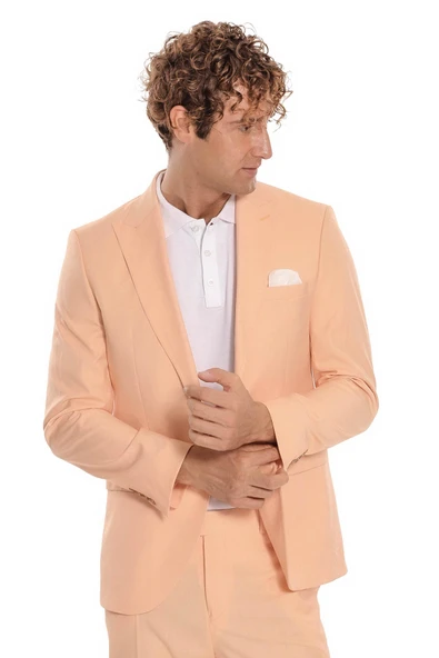 Desenli İki Parça Açık Somon Erkek Takım Elbise - Wessi ürün görseli 1