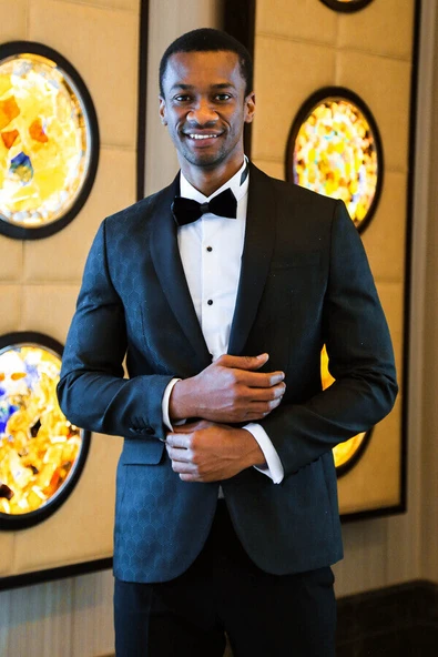 Beşgen Desenli Şal Yaka Siyah Erkek Smokin Ceket - Wessi - Resim 2