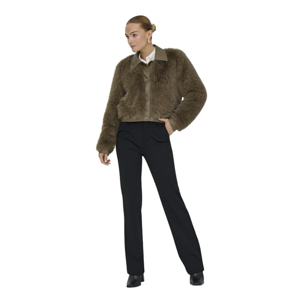 Kadın Kahve Onlyumi Life Faux Fur Jacket Otw Ceket 15356776 - Resim 2