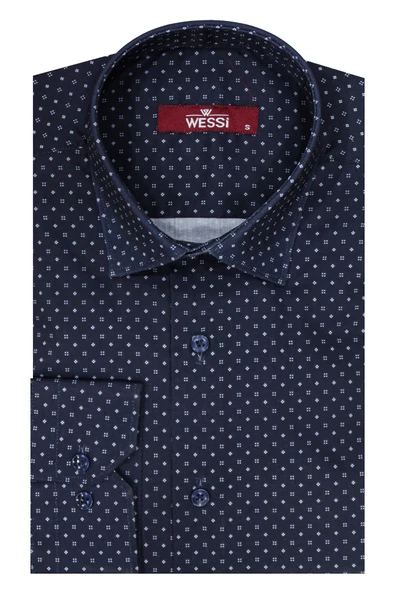 Lacivert Desenli Slim Fit Gömlek - Wessi - Resim 5