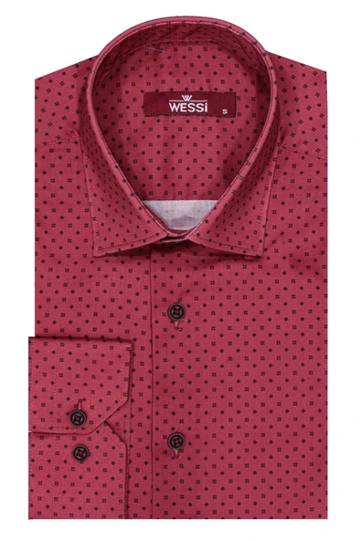 Bordo Desenli Slim Fit Gömlek - Wessi - Resim 6