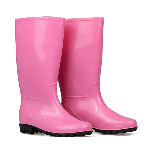 Kadın Pembe Uzun Yağmur Çizmesi, Su Geçirmez PVC, Kaymaz Taban, Günlük Outdoor Kullanım ürün görseli 1