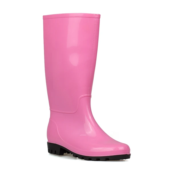 Kadın Pembe Uzun Yağmur Çizmesi, Su Geçirmez PVC, Kaymaz Taban, Günlük Outdoor Kullanım - Resim 3
