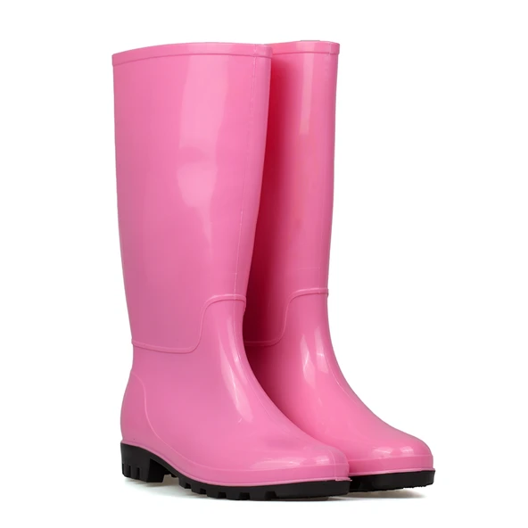Kadın Pembe Uzun Yağmur Çizmesi, Su Geçirmez PVC, Kaymaz Taban, Günlük Outdoor Kullanım - Resim 6