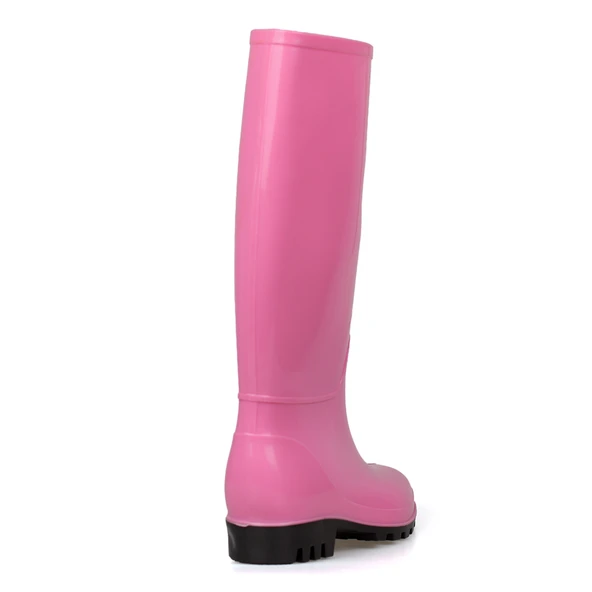 Kadın Pembe Uzun Yağmur Çizmesi, Su Geçirmez PVC, Kaymaz Taban, Günlük Outdoor Kullanım - Resim 5