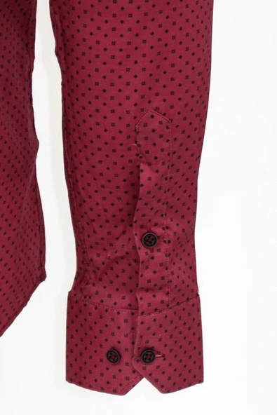 Bordo Desenli Slim Fit Gömlek - Wessi - Resim 4