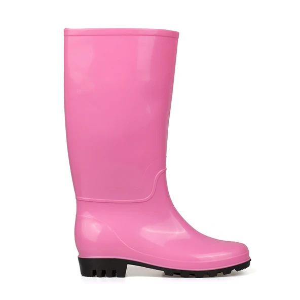 Kadın Pembe Uzun Yağmur Çizmesi, Su Geçirmez PVC, Kaymaz Taban, Günlük Outdoor Kullanım - Resim 8
