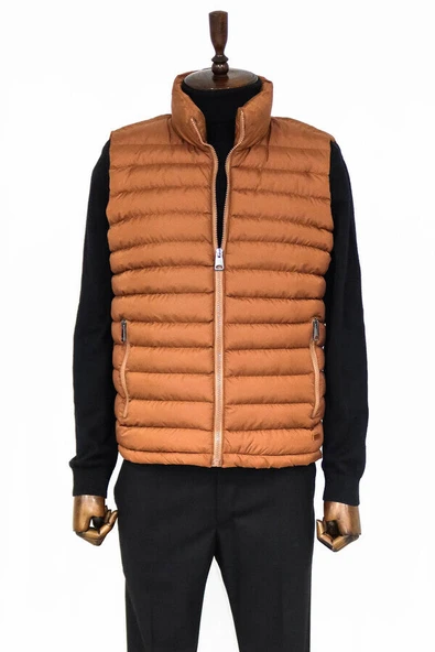 Kapitone Fermuarlı Açık Kahverengi Erkek Şişme Yelek - Wessi - Resim 4