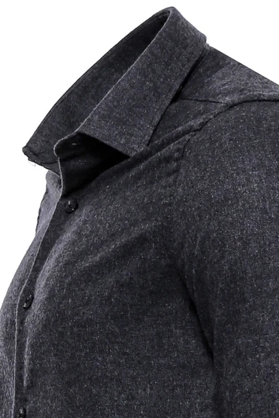 Desensiz Slim Fit Oduncu Koyu Gri Erkek Gömlek - Wessi - Resim 2