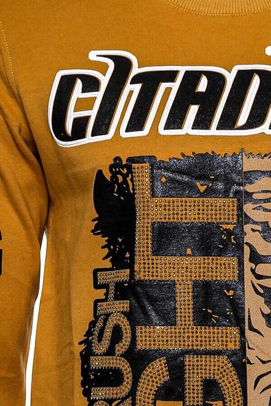 Hardal Taşlı Baskılı Bsiklet Yaka Sweatshirt - Wessi - Resim 2