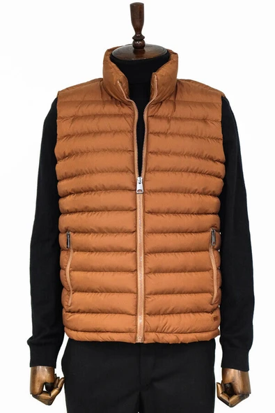 Kapitone Fermuarlı Açık Kahverengi Erkek Şişme Yelek - Wessi ürün görseli 1