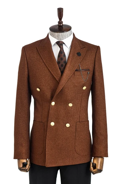 Kruvaze Slim Fit Kahverengi Erkek Ceket - Wessi ürün görseli 1