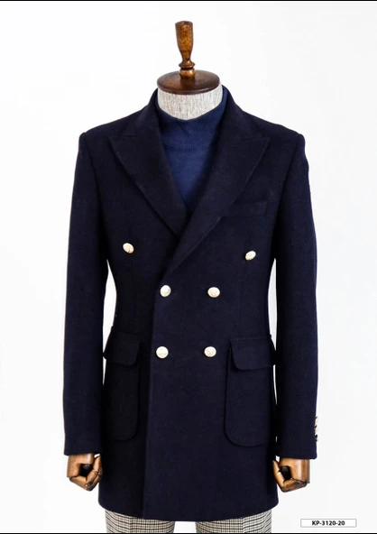 Lacivert Metal Düğmeli Kruvaze Kaban - Wessi ürün görseli 1