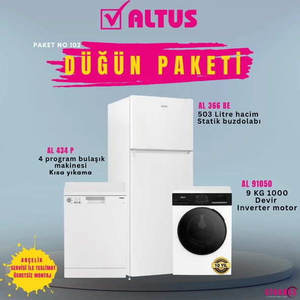 Altus Beyaz eşya Düğün Paketi 102 ( AL 434 P - AL 366 BE - AL 90150 ) ürün görseli 1