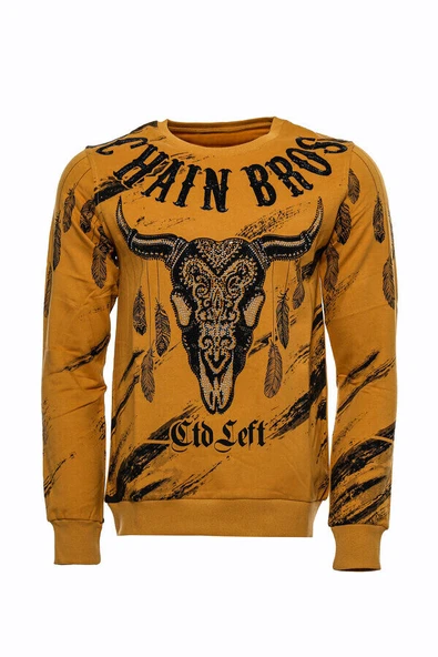 Hardal Baskılı Taşlı Bisiklet Yaka Sweatshirt - Wessi - Resim 9