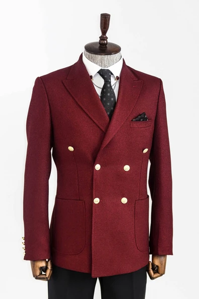 Kruvaze Slim Fit Bordo Erkek Ceket - Wessi - Resim 6