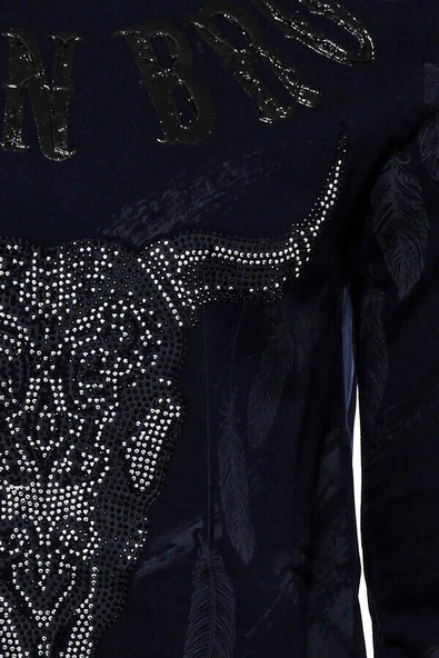 Lacivert Taşlı Desenli Sweatshirt - Wessi - Resim 2