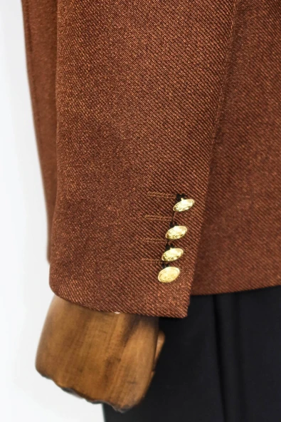 Kruvaze Slim Fit Kahverengi Erkek Ceket - Wessi - Resim 6