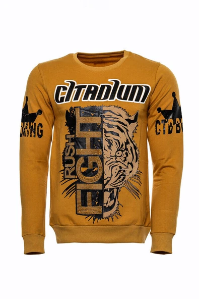 Hardal Taşlı Baskılı Bsiklet Yaka Sweatshirt - Wessi ürün görseli 1