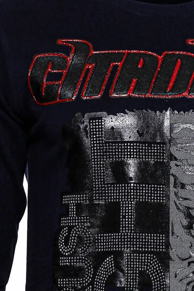 Lacivert Taşlı Baskılı Desenli Sweatshirt - Wessi - Resim 2