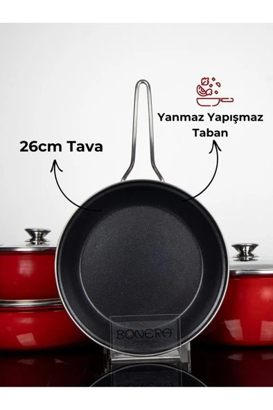 Lilium Içi Titanyum Dışı Emaye 7 Parça Tencere Tava Seti - Resim 4