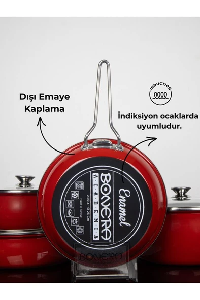 Lilium Içi Titanyum Dışı Emaye 7 Parça Tencere Tava Seti - Resim 3