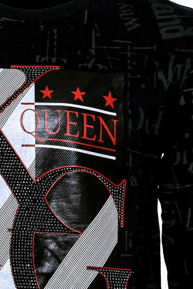 Siyah Taşlı Ve Desenli Sweatshirt - Wessi - Resim 2