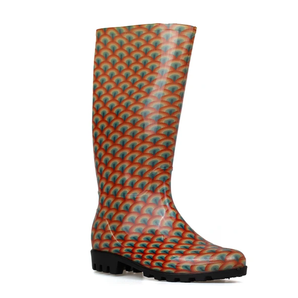 Kadın Oranj Uzun Yağmur Çizmesi, Su Geçirmez PVC, Kaymaz Taban, Günlük Outdoor Kullanım - Resim 7
