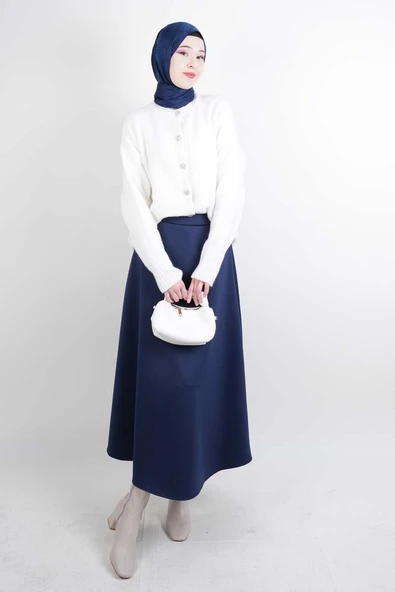 Tesettür Etek Mevlana Kloş Scuba Etek Lacivert - Resim 2