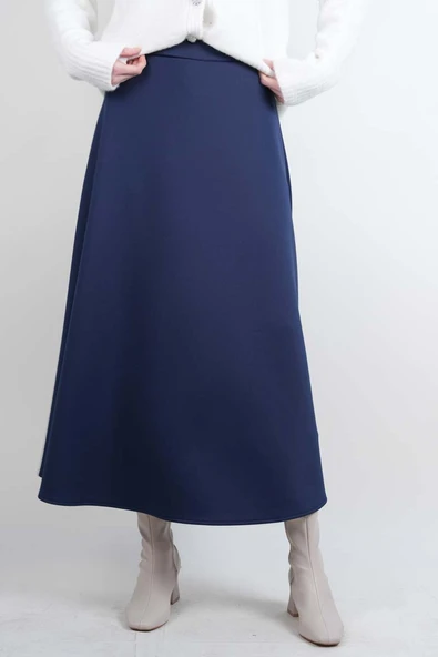 Tesettür Etek Mevlana Kloş Scuba Etek Lacivert ürün görseli 1
