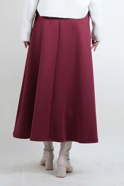 Tesettür Etek Yandan Çapraz Bağlamalı Scuba Etek Bordo - Resim 3