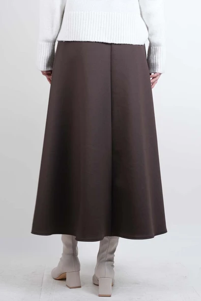 Tesettür Etek Mevlana Kloş Scuba Etek Kahverengi - Resim 3