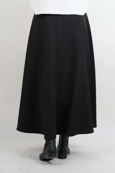 Tesettür Etek Mevlana Kloş Scuba Etek Siyah - Resim 4