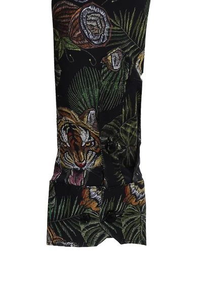 Sarı Siyah Yaprak Desenli Uzun Kollu Beyaz Erkek Gömlek - Wessi - Resim 5