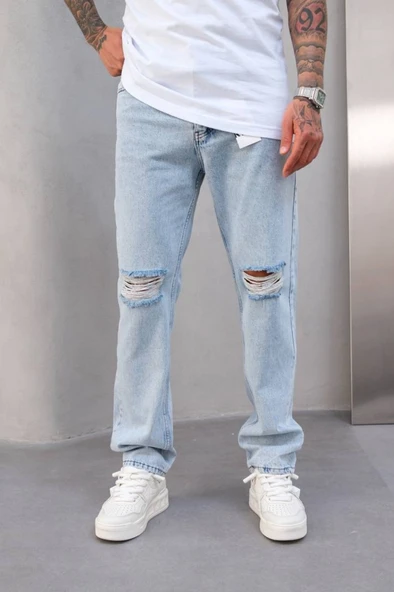 Baggy Diz Yırtmaçlı Buz Kot Pantolon ürün görseli 1