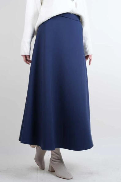 Tesettür Etek Mevlana Kloş Scuba Etek Lacivert - Resim 3