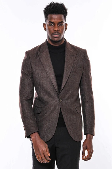 Slim Fit Desenli Kahverengi Erkek Ceket - Wessi - Resim 7