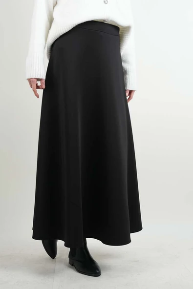 Tesettür Etek Mevlana Kloş Scuba Etek Siyah - Resim 3