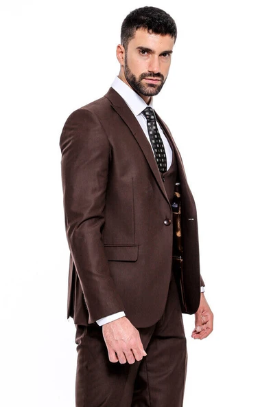 Desensiz Slim Fit Kahverengi Erkek Takım Elbise - Wessi - Resim 4