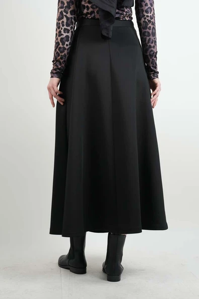 Tesettür Etek Yandan Çapraz Bağlamalı Scuba Etek Siyah - Resim 3