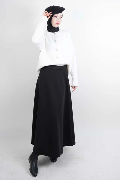 Tesettür Etek Mevlana Kloş Scuba Etek Siyah - Resim 2