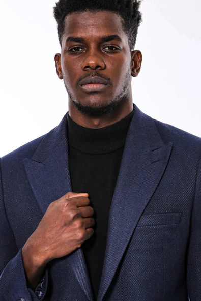 Slim Fit Desenli Koyu Mavi Erkek Ceket - Wessi - Resim 2