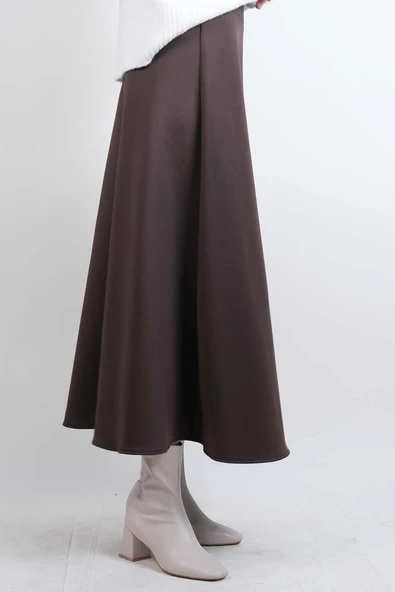 Tesettür Etek Mevlana Kloş Scuba Etek Kahverengi - Resim 2