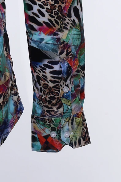 Leopar Desenli Slim Fit Uzun Kollu Çok Renkli Erkek Gömlek - Wessi - Resim 4