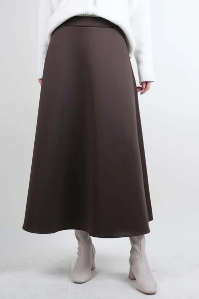 Tesettür Etek Mevlana Kloş Scuba Etek Kahverengi ürün görseli 1