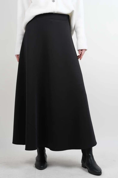 Tesettür Etek Mevlana Kloş Scuba Etek Siyah ürün görseli 1