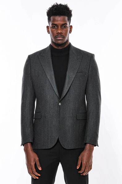 Slim Fit Desenli Yeşil Erkek Ceket - Wessi - Resim 7